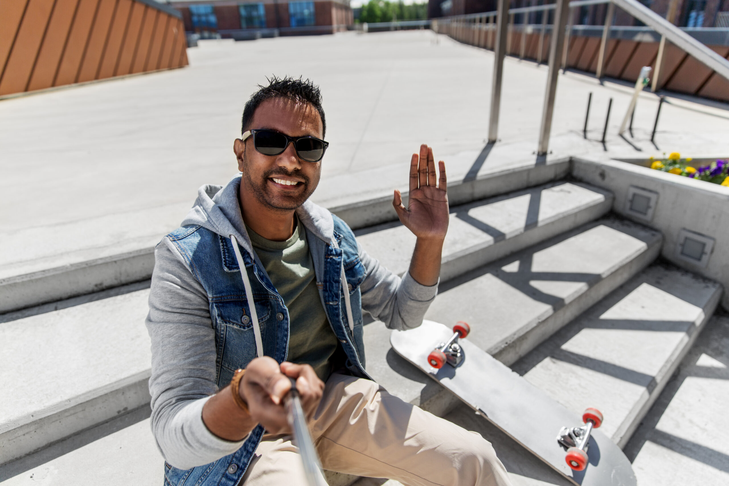 Young man taking selfie on roof top.